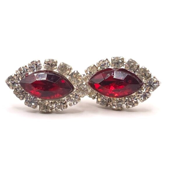Unbranded Jewelry - Vintage Ruby Red Rhinestone Stud Earrings With Silver-Tone Setting